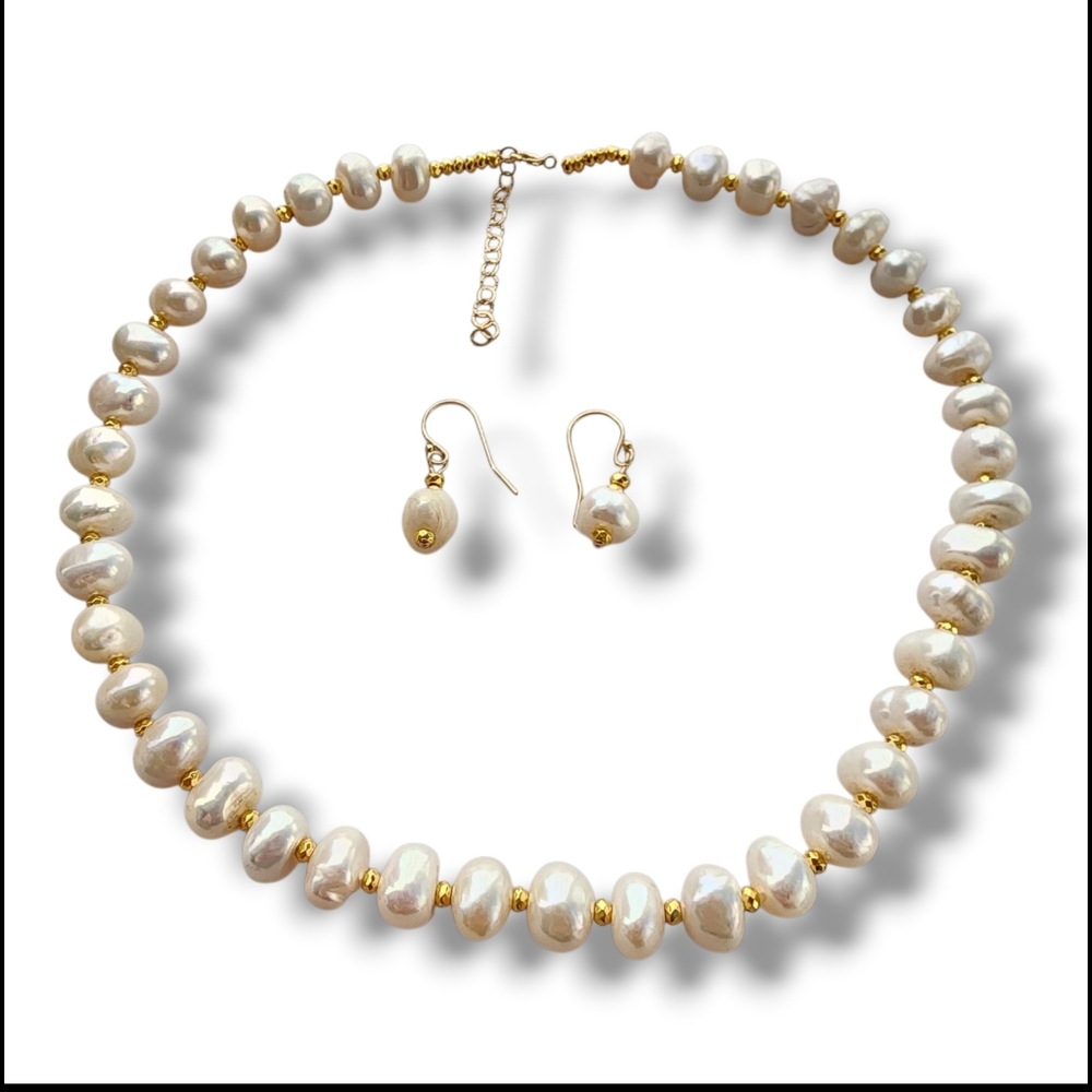 Huge Pearl Necklace Classic Large Genuine Pearls 14K‎ Yellow Gold Filled Stamped